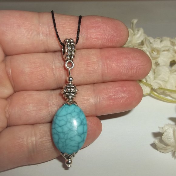 Necklace, Turquoise Necklace, Turquoise & Silver Necklace, Blue Necklace, 7624 - Picture 5 of 8